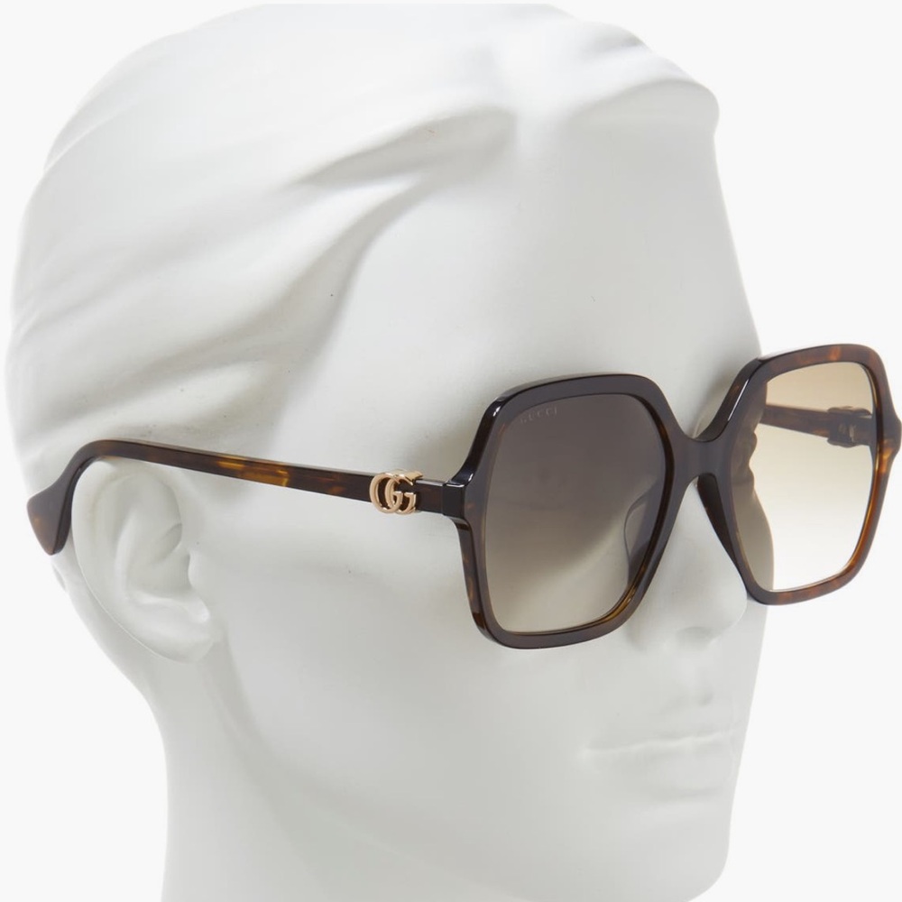 Gucci Sunglasses Tortoiseshell W/Double-G Hardware Magnetic Case & Cloth NWT